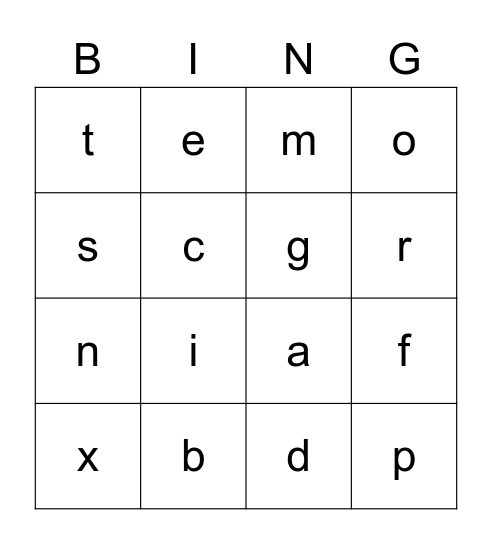 Alphabet Bingo Card