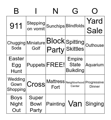 Park Avenue Youth Group Bingo Card