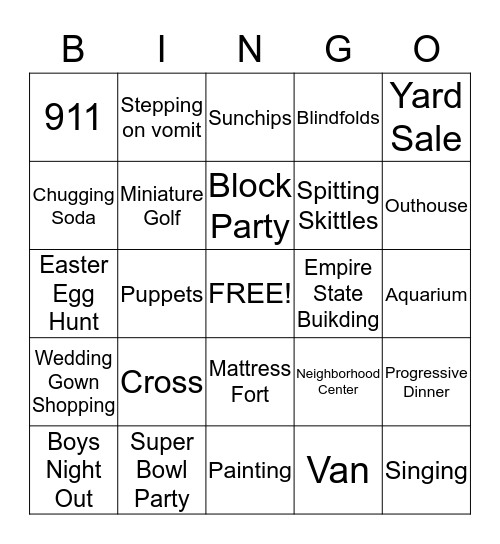 Park Avenue Youth Group Bingo Card