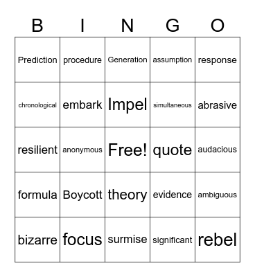 Vocabulary Bingo Card