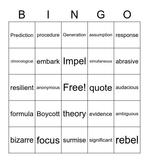 Vocabulary Bingo Card