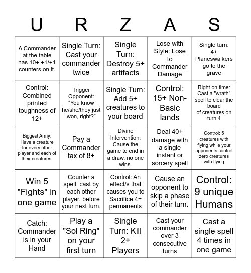 Commander Bingo Card