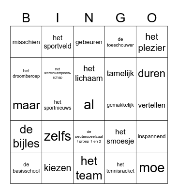 V2 Woordjes K3 DU-NE Bingo Card