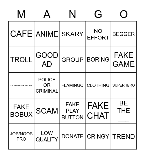 Untitled Bingo Card