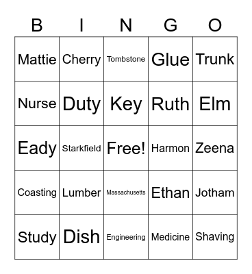 Ethan Frome Bingo Card