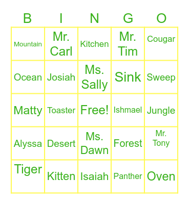 Spelling Word Bingo 1.11.22 Bingo Card
