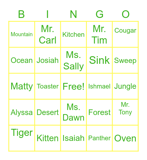 Spelling Word Bingo 1.11.22 Bingo Card