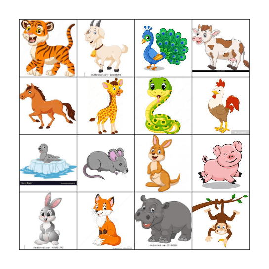 Eric Carle Animal Bingo Card