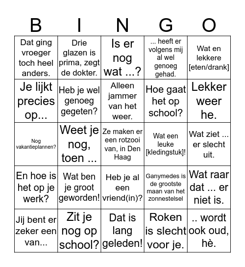 Familiebingo Card