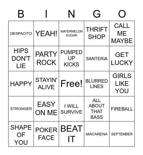 MUSIC BINGO Card