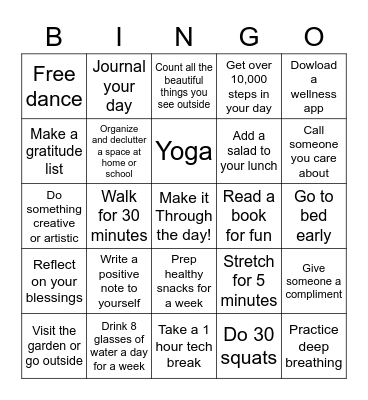 Wellness Bingo Card