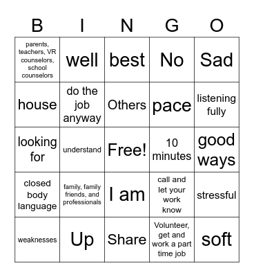 Workplace readiness Bingo Card