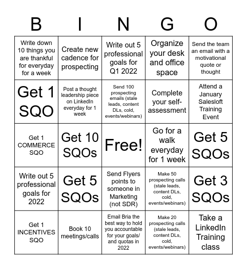 January SDR Bingo Card