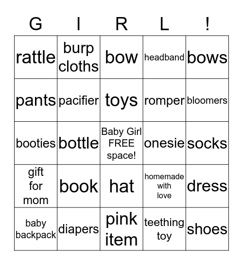 Baby Shower Bingo Card