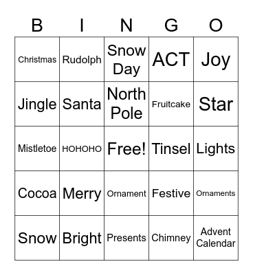 Holiday Bingo Card