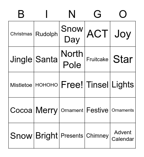 Holiday Bingo Card