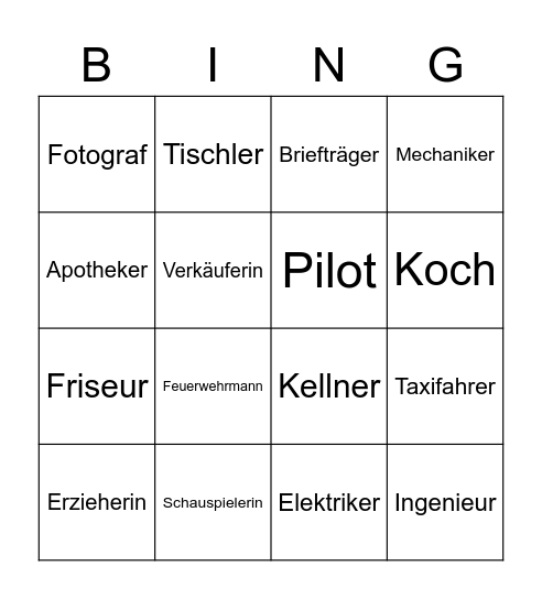 Berufe Bingo Card