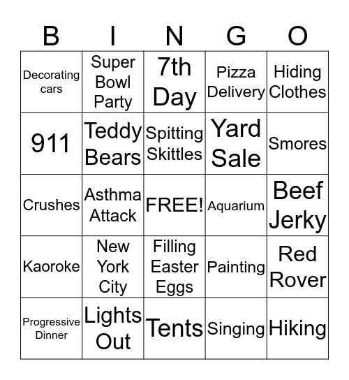 Park Avenue Youth Group Bingo Card