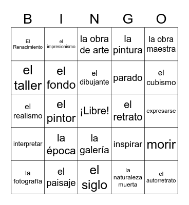 Vocabulario: El Arte Español Bingo Card