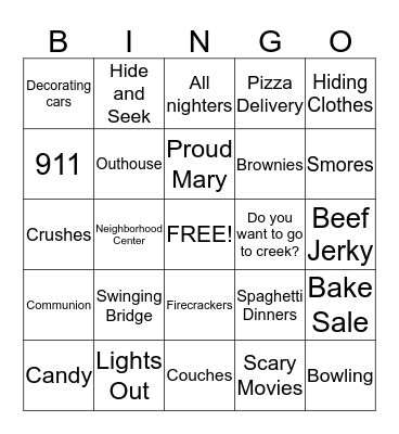 Park Avenue Youth Group Bingo Card