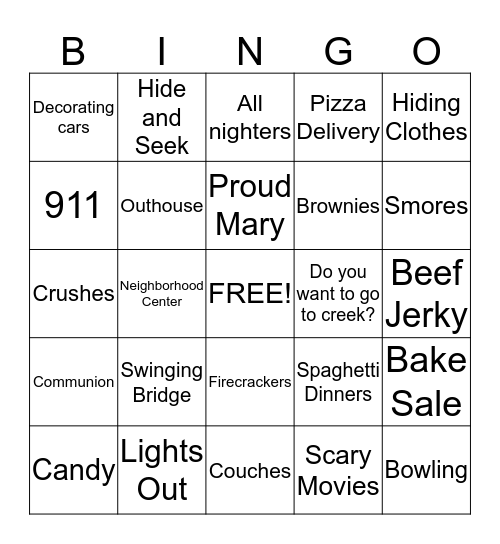 Park Avenue Youth Group Bingo Card