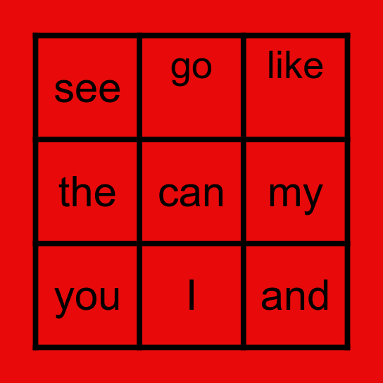 Sight Words Bingo Card