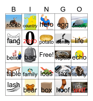 Singular and Plural Nouns Bingo Card