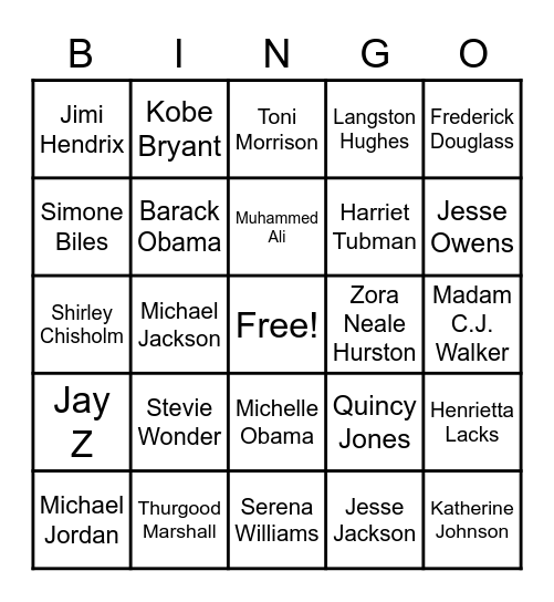 Prominent Black Figures Bingo Card