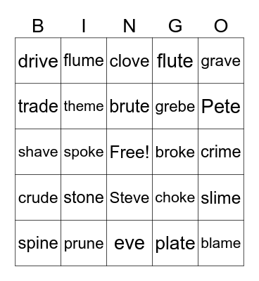 Vce bingo Card