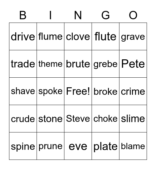 Vce bingo Card