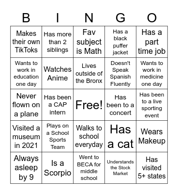 Networking Bingo Card