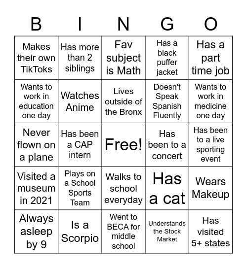 Networking Bingo Card