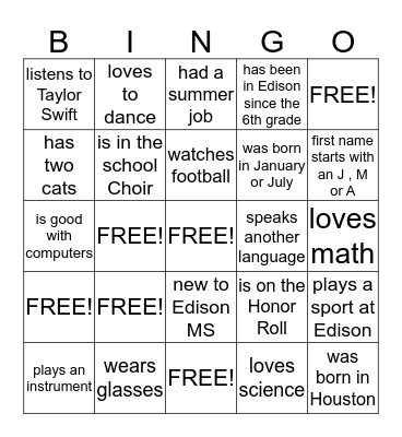 Buddy Bingo Card