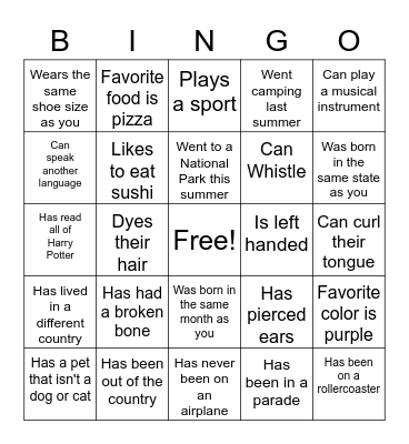 FIND SOMEONE WHO...      Find a different person for each box. Bingo Card