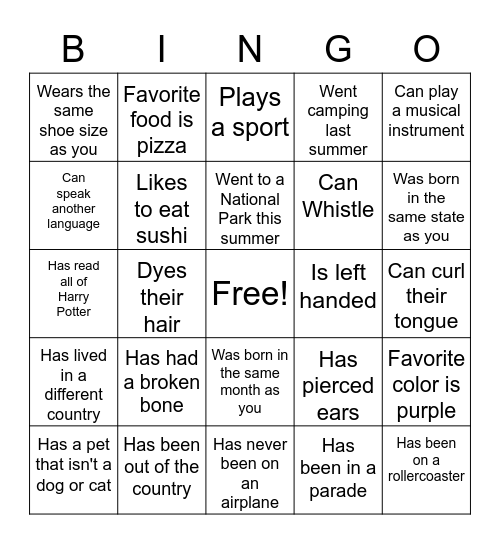 FIND SOMEONE WHO...      Find a different person for each box. Bingo Card