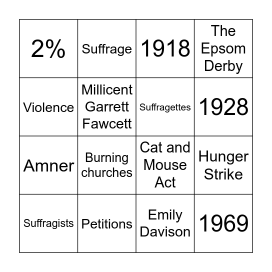 Suffrage Bingo Card