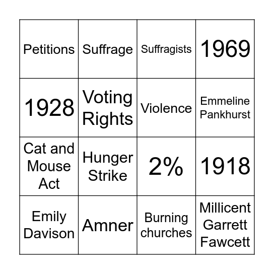 Suffrage Bingo Card