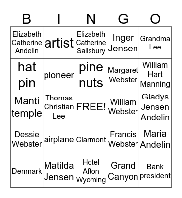 Webster Bingo Card