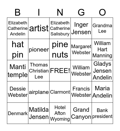 Webster Bingo Card