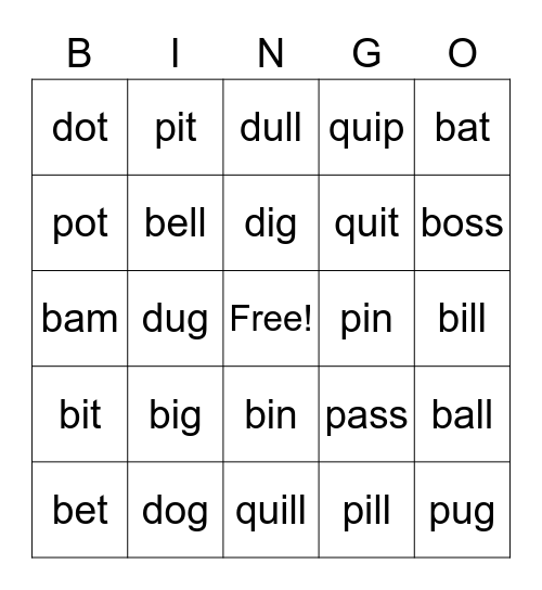 p, q, b, d Bingo Card