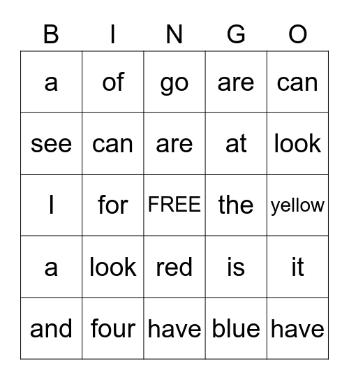 Simon's Sight Words Bingo Card
