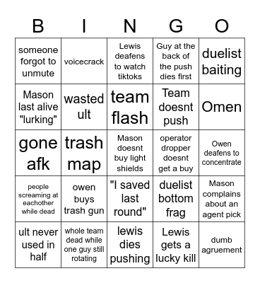 Valorant Match Bingo Card