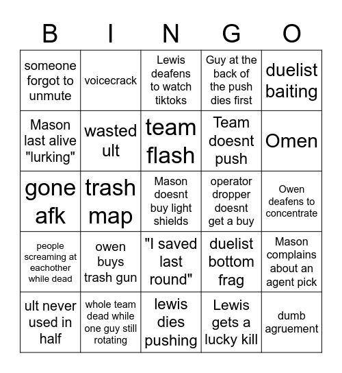 Valorant Match Bingo Card