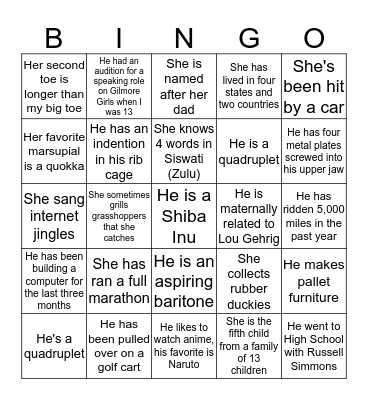 Wedding Bingo Card