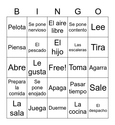 Vocabulario de "Pegado" Bingo Card