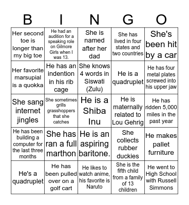 Wedding Bingo Card