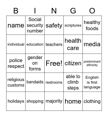 Priviledged Bingo Card