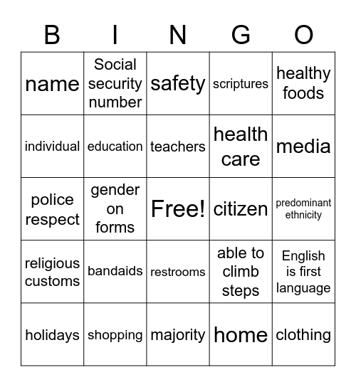 Priviledged Bingo Card