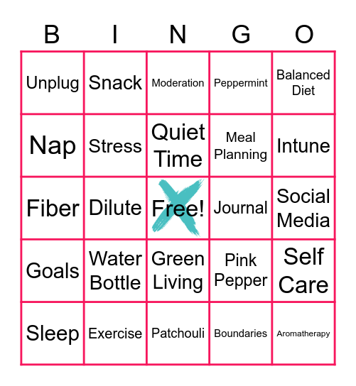 Healthy Living Bingo Card