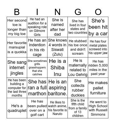 Wedding Bingo Card